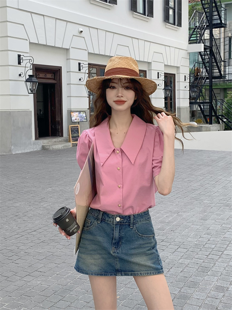 Summer simple short sleeve Korean style shirt