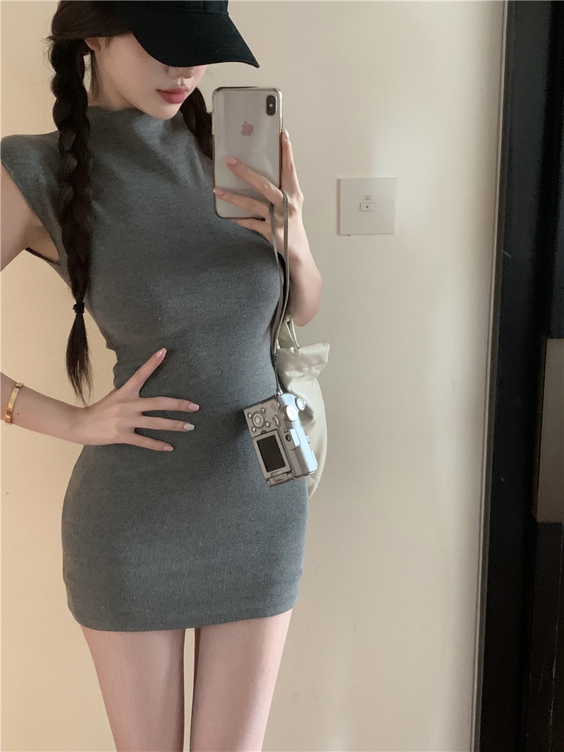Half high collar knitted fashion package hip dress