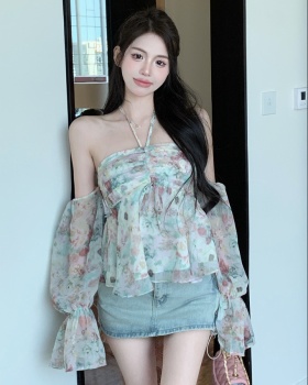 France style fashion tops floral small shirt