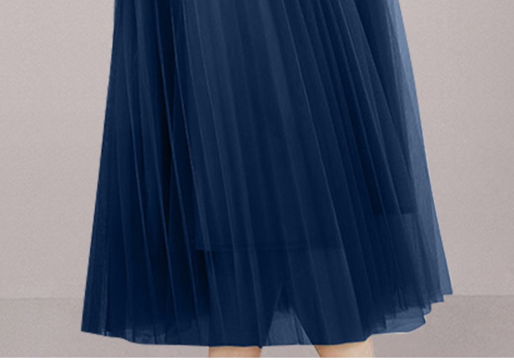 Slim pleated shirt blue gauze skirt 2pcs set