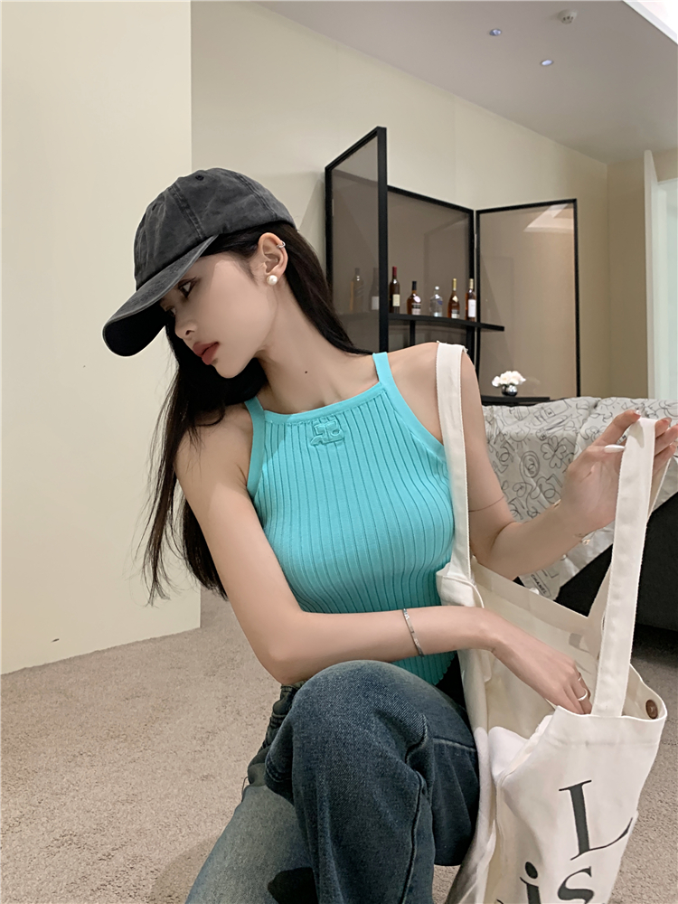 Sling knitted tops stripe short vest for women