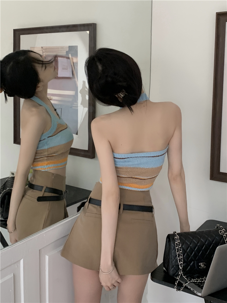 Stripe slim sling vest wears outside spicegirl tops for women