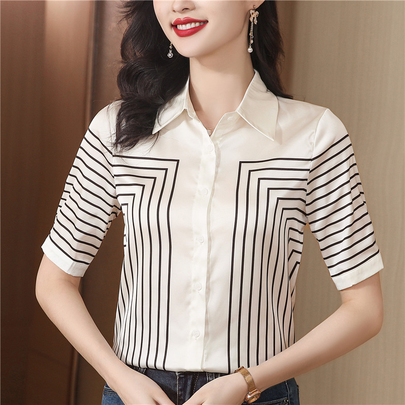 Temperament silk tops short sleeve shirt for women