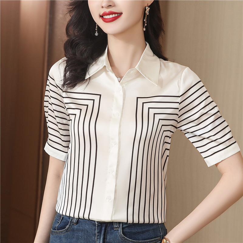 Temperament silk tops short sleeve shirt for women