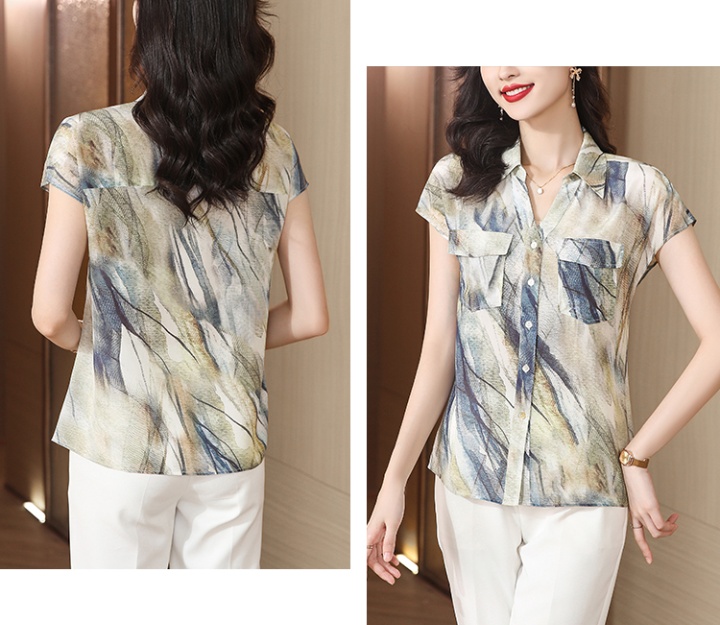 Summer silk loose real silk short sleeve shirt for women