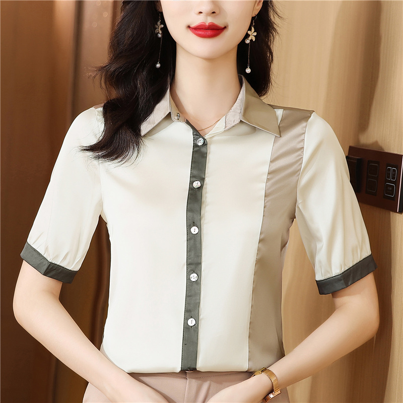 Silk slim spring shirt temperament splice tops for women