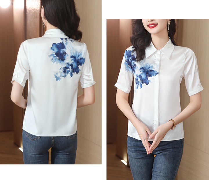 Short sleeve silk printing shirt ink summer tops for women