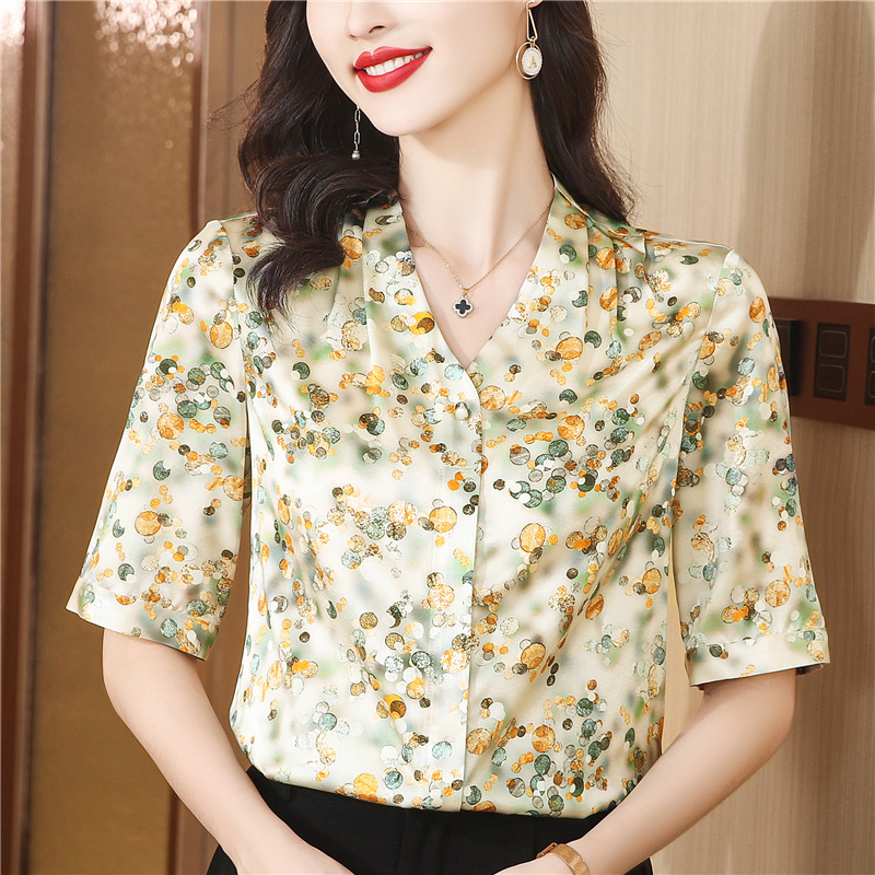 Silk fashion floral shirt real silk short sleeve spring tops