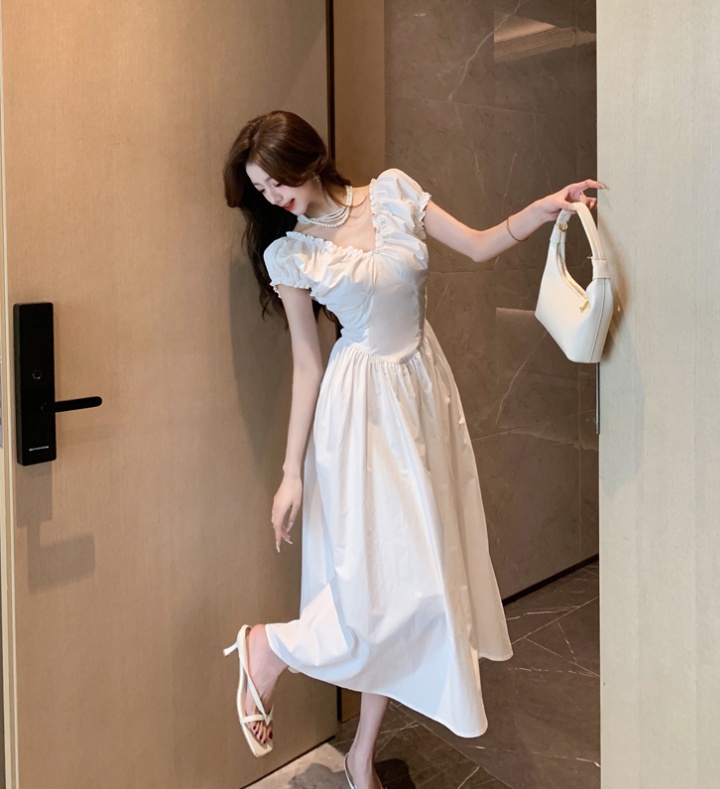White V-neck long dress retro spicegirl dress