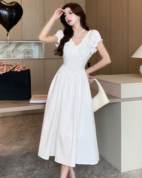 White V-neck long dress retro spicegirl dress