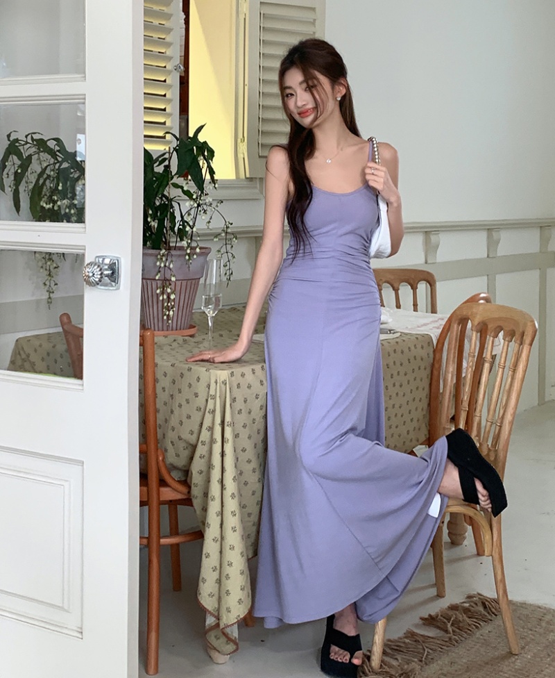 Fold loose halter dress sling spring and summer long dress