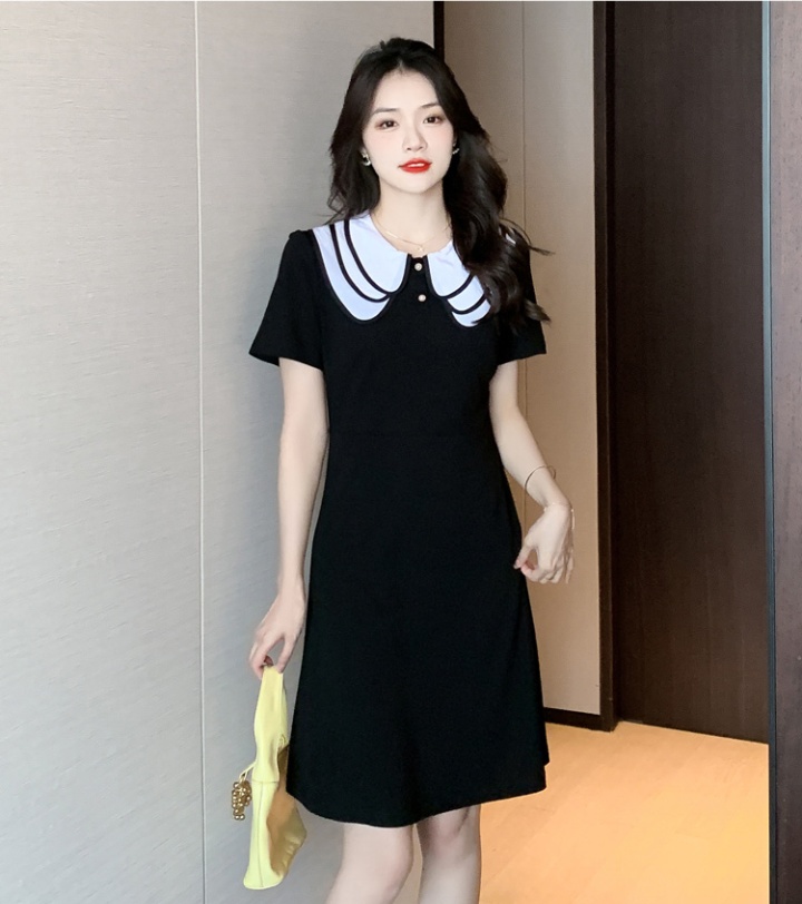 Short sleeve France style black dress for women
