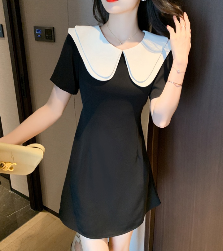 Black doll collar short sleeve dress for women