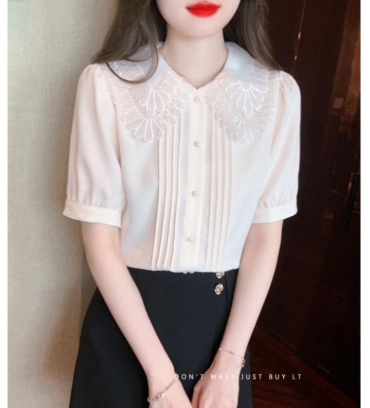 Summer lace chiffon shirt puff sleeve doll collar shirts for women