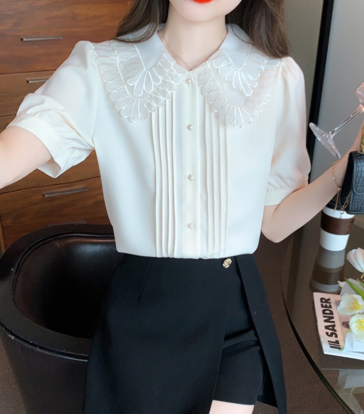 Summer lace chiffon shirt puff sleeve doll collar shirts for women