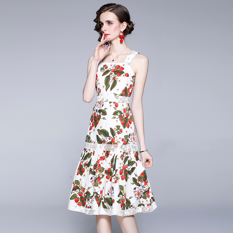 Printing European style pure cotton sling light summer dress