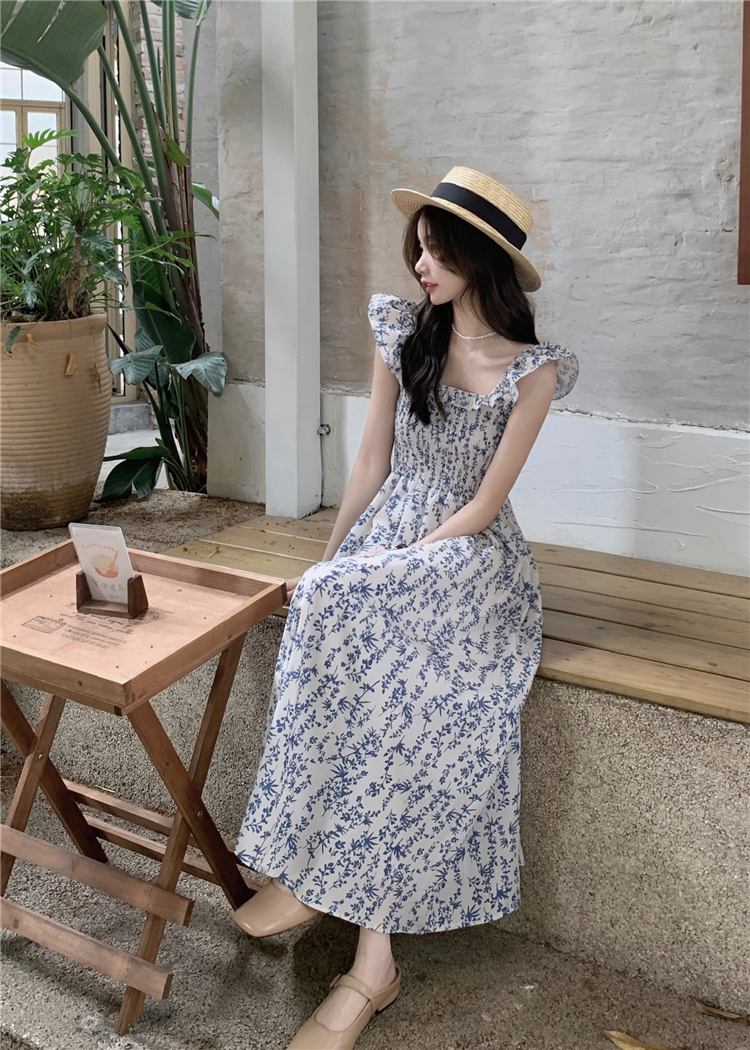 Floral dress vacation strap dress for women