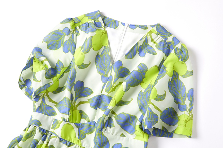 Summer V-neck all-match elegant printing dress for women