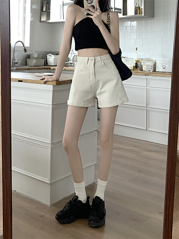 High waist white slim short jeans