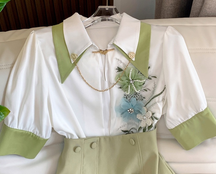 Embroidered tops light short skirt 2pcs set