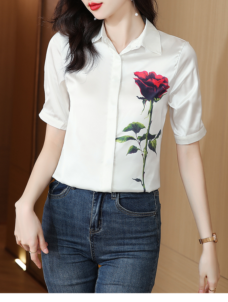 Short sleeve real silk shirt temperament tops for women