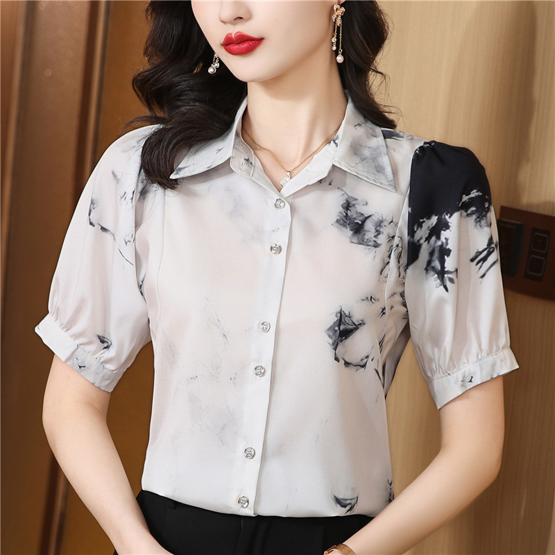 Silk temperament real silk ink summer shirt for women