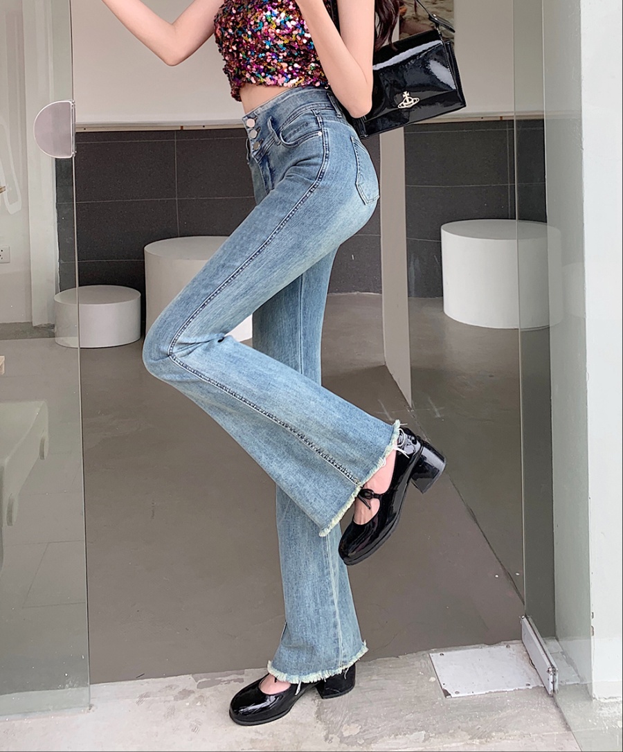 Micro speaker breasted mopping wide leg jeans for women