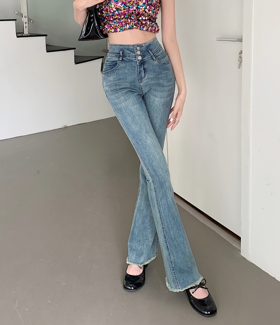 Micro speaker breasted mopping wide leg jeans for women