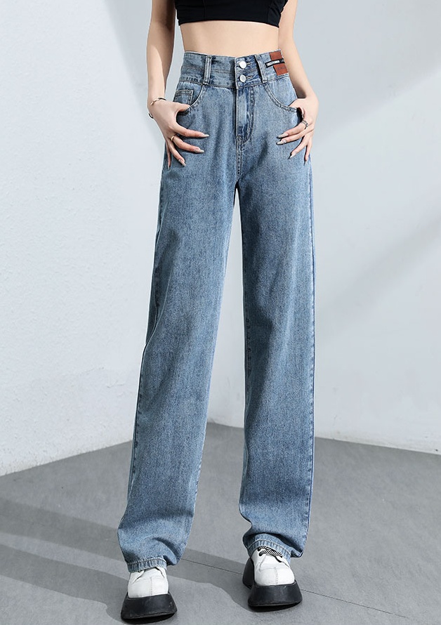 Slim straight ice silk pants thin summer jeans for women
