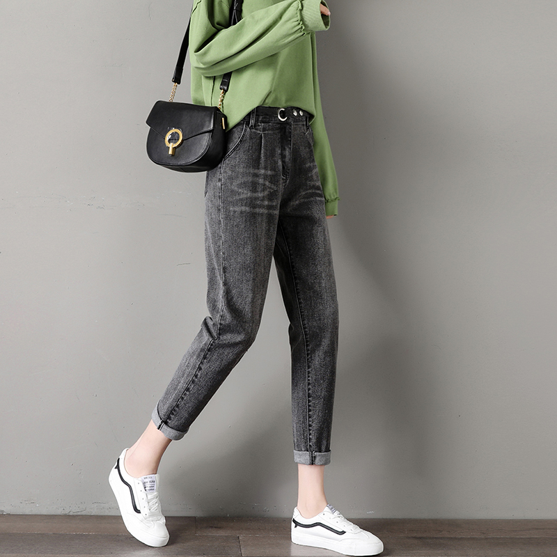 Loose elasticity jeans all-match spring and autumn harem pants