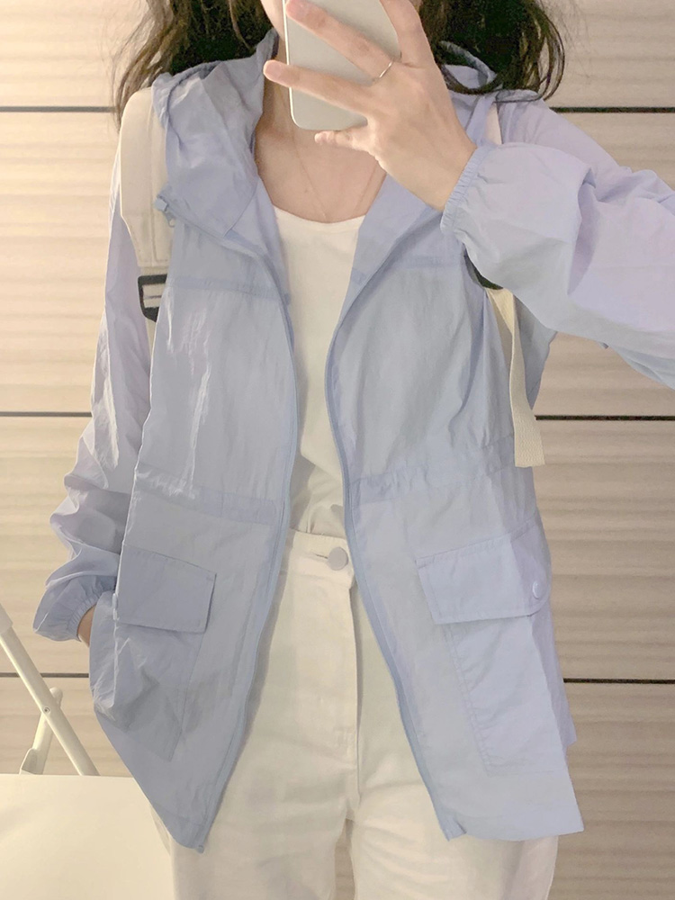 Blue ice silk tops summer Casual cardigan for women