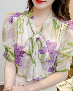 Spring France style shirt printing real silk tops for women