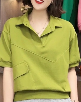 Summer lapel pure cotton tops short short sleeve shirts for women