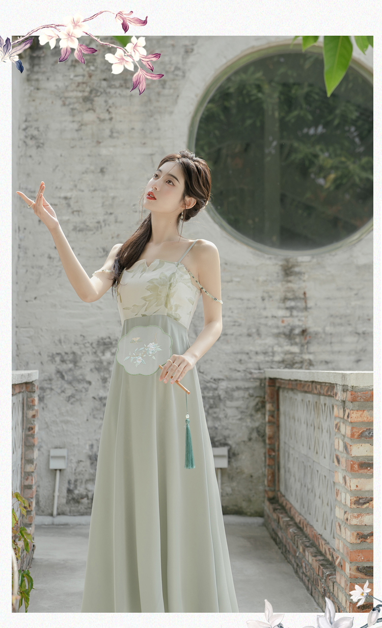 Chinese style sling skirt 2pcs set