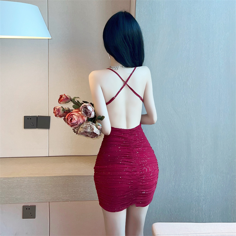 Sexy sequins spicegirl T-back sling red dress for women