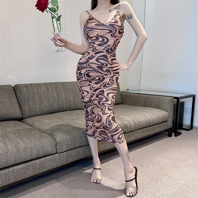 Printing sling slim sexy European style dress for women