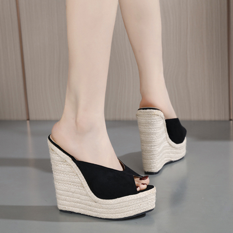 Fashion high-heeled slipsole European style slippers