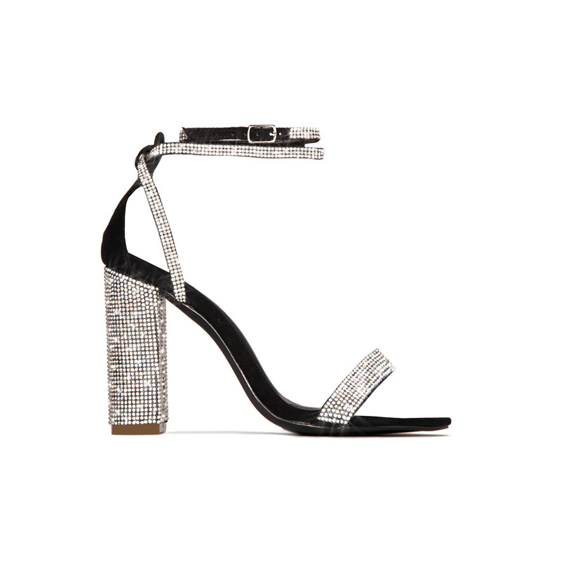 Open toe thick high-heeled rhinestone sandals for women
