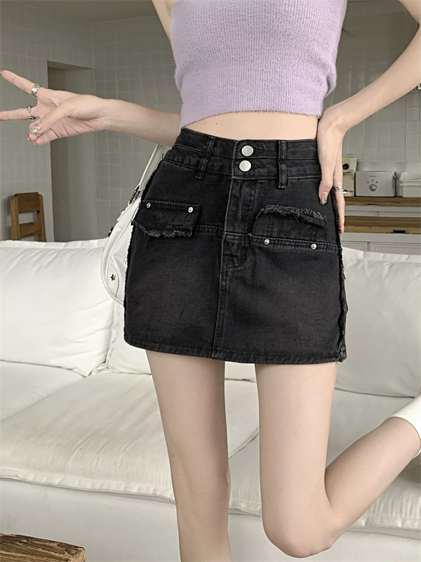 Denim slim short skirt package hip high waist pants