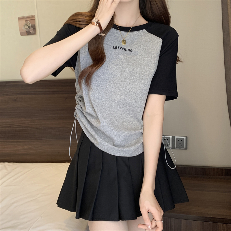 Round neck summer tops Cover belly T-shirt