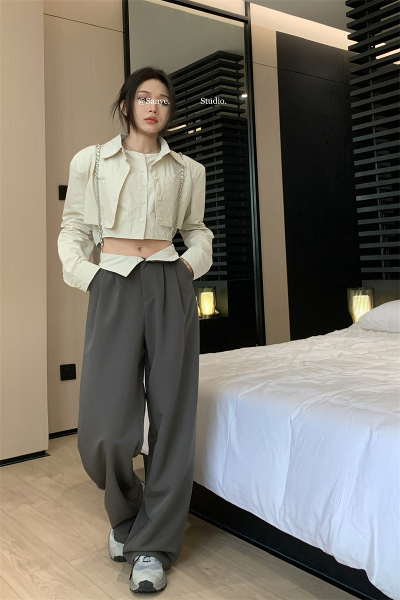 Casual Pseudo-two shirt flanging wide leg suit pants