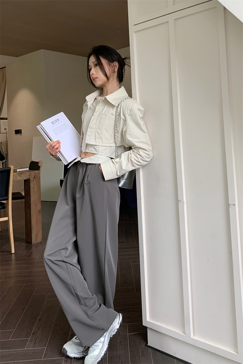 Casual Pseudo-two shirt flanging wide leg suit pants
