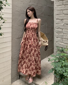 Sling long rose slim summer printing dress for women