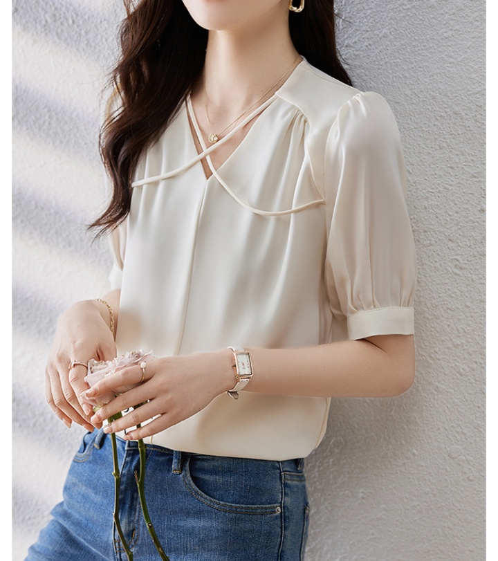 V-neck Korean style tops satin shirt for women