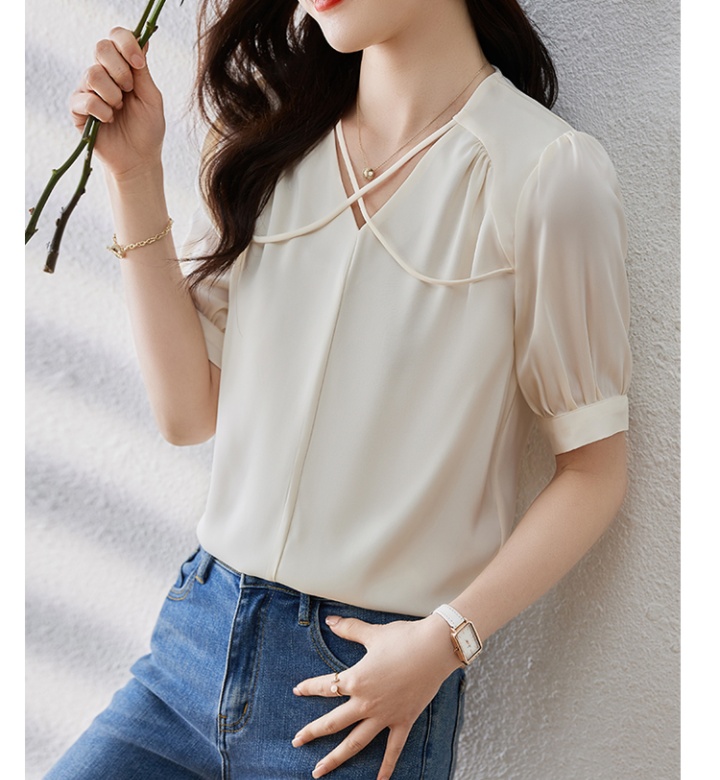 V-neck Korean style tops satin shirt for women