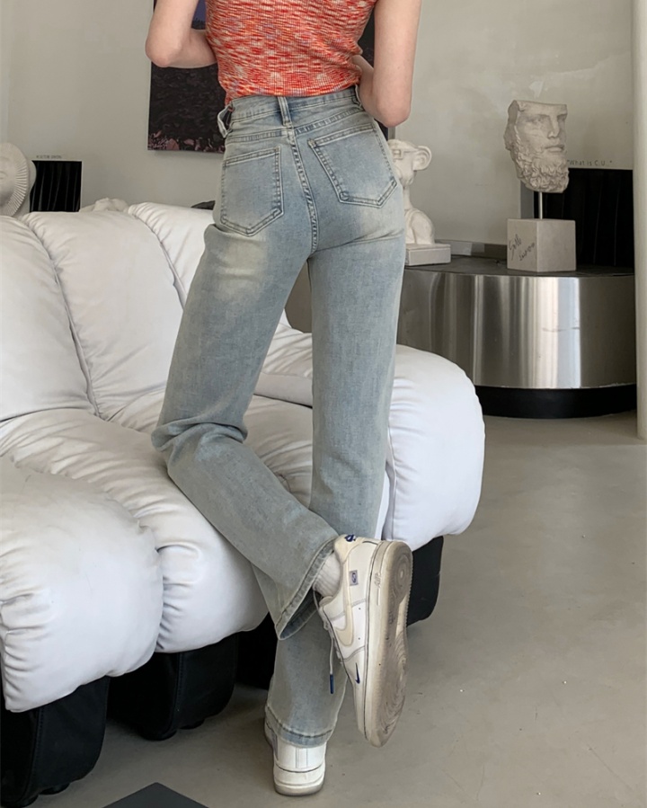 Retro straight pants high waist light color jeans