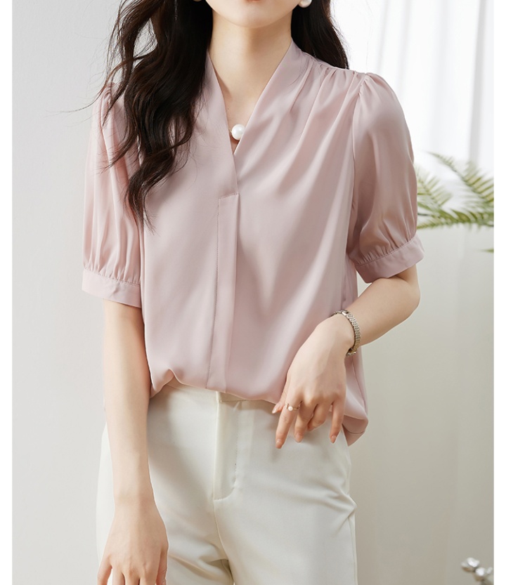 Korean style summer shirt satin V-neck tops for women