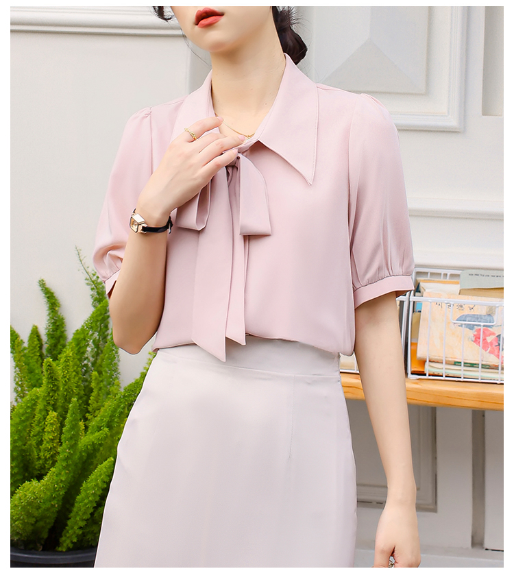 Chiffon all-match sweet pink thin short sleeve shirt