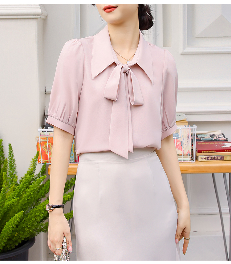 Chiffon all-match sweet pink thin short sleeve shirt