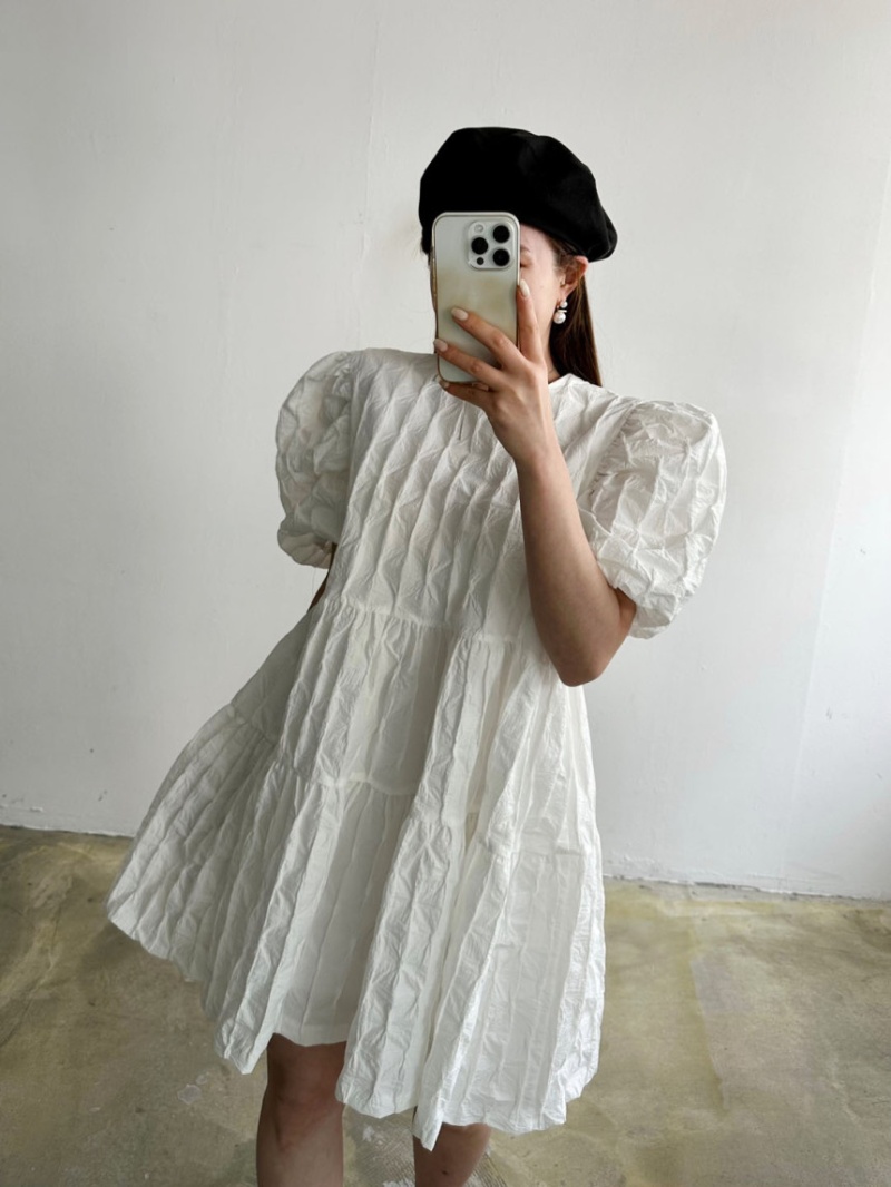 Folds sweet summer fashion puff sleeve Korean style dress